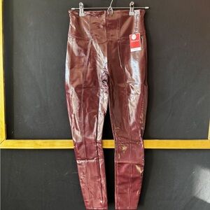 SPANX Glossy Maroon High-Waisted Leggings